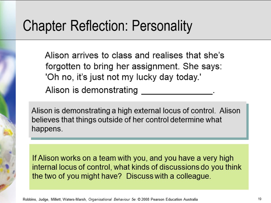 Alison arrives to class and realises that she’s forgotten to bring her assignment. She